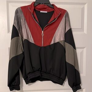 Zara Red and Black Bomber Jacket with Sporty Design